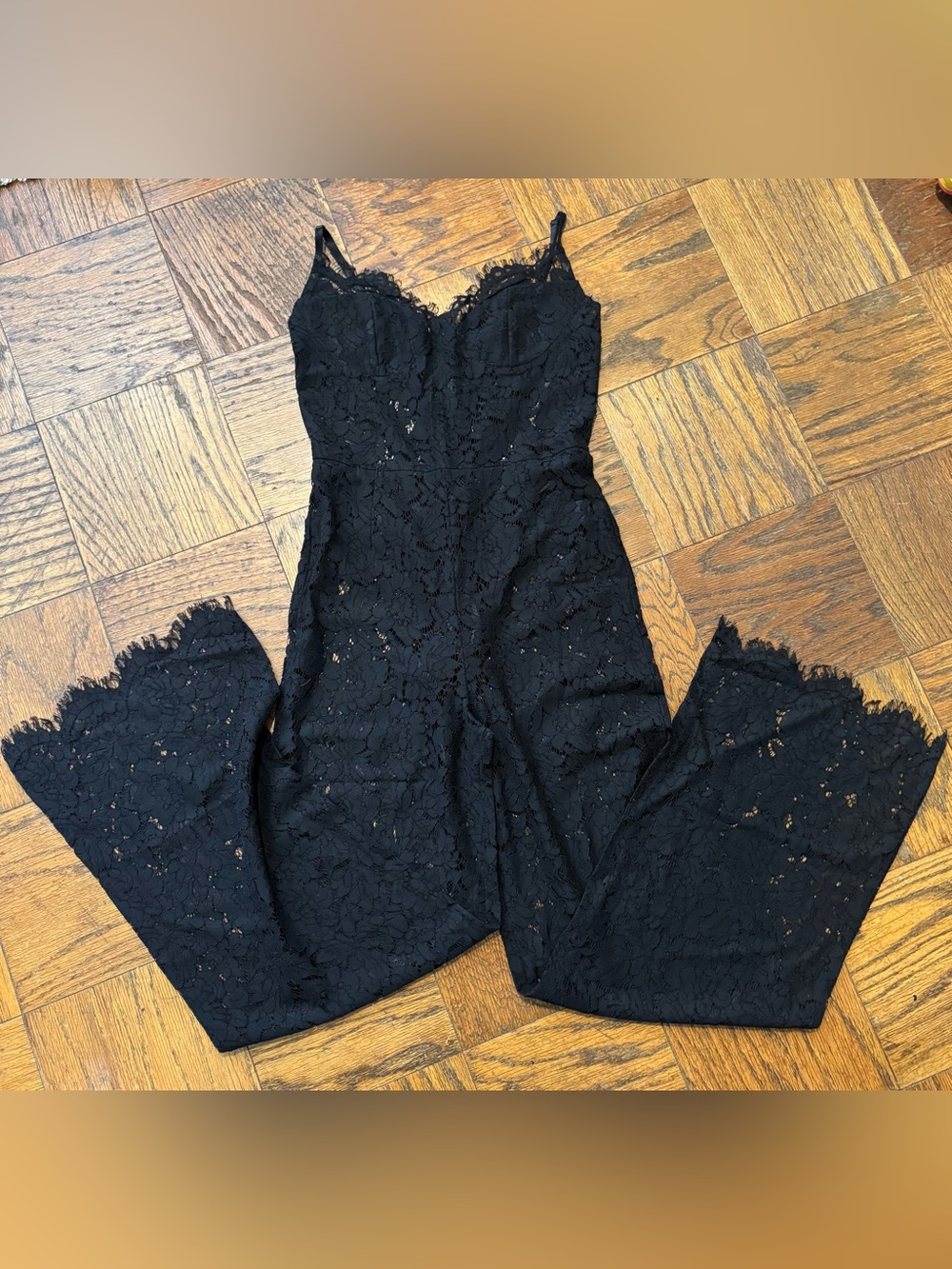 Fashion Nova “Evening Glow” Black Lace Wide-Leg Jumpsuit - Picture 4 of 5